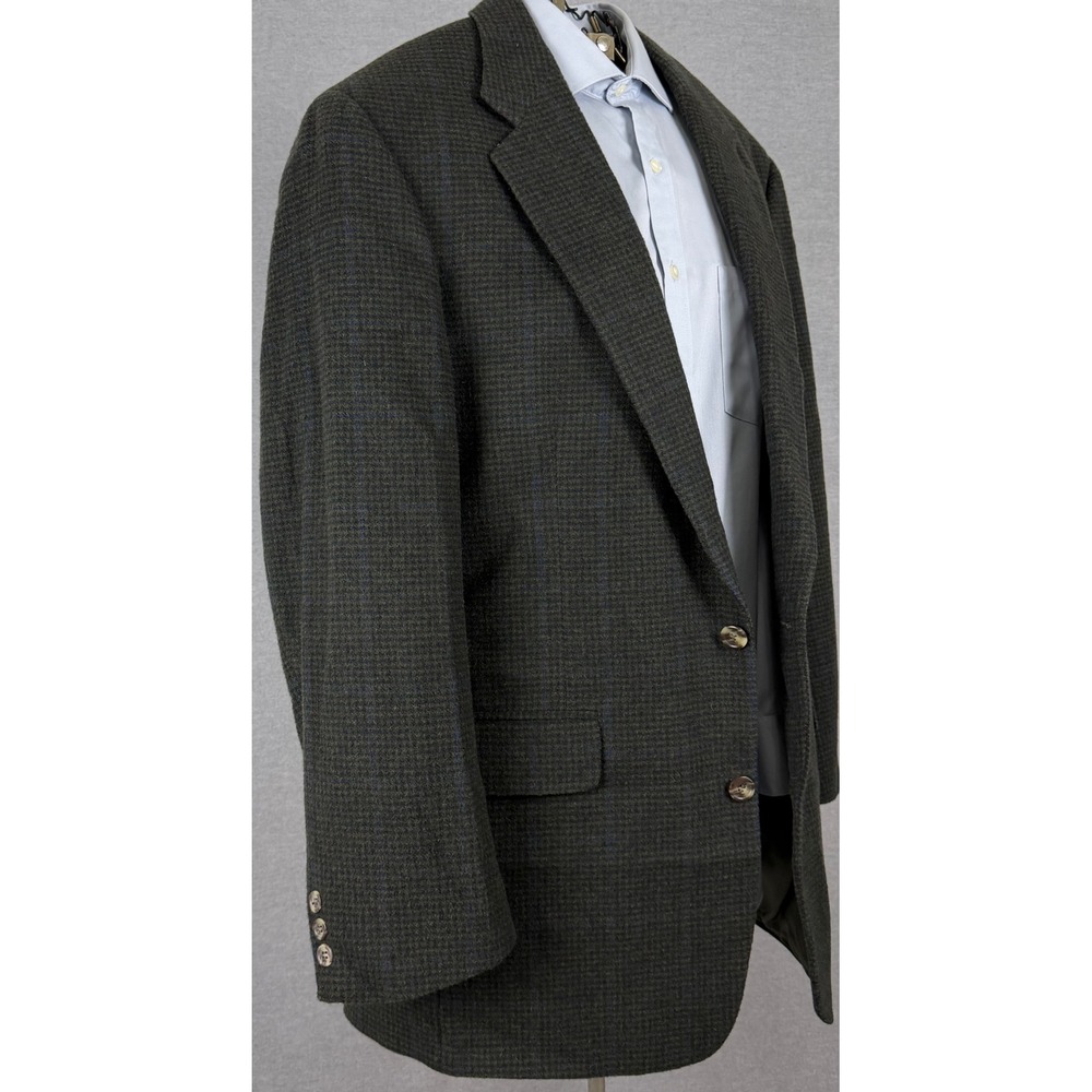 Brooks Brothers Mens 43L Camel Hair Blazer Olive Blue Houndstooth Sport Coat